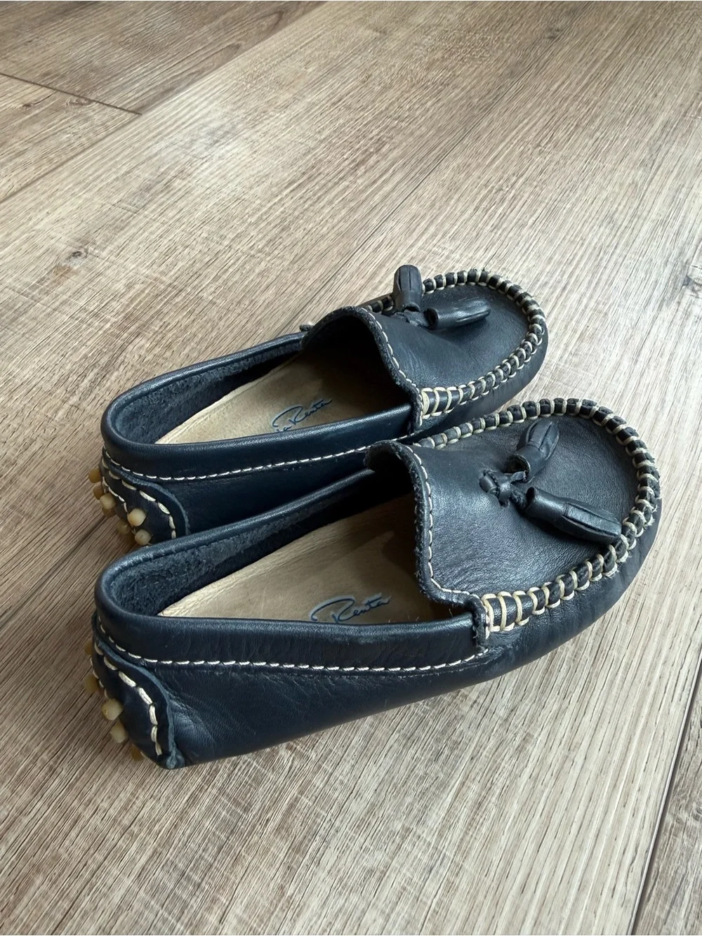 Oscar de la Renta Black Leather Toddler Tassel Loafers